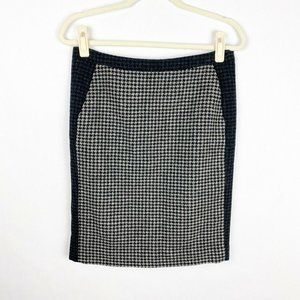 J. Crew Wool Pencil Skirt Color Block Houndstooth Black Gray Womens Size 4